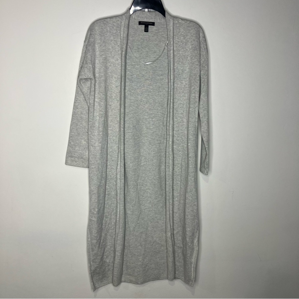 Banana Republic factory long open duster light gray side slits women’s size XXS